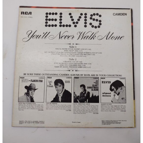 Elvis Presley – You'll Never Walk Alone Vinyl LP RCA Camden CAS-2472 - Picture 2 of 7